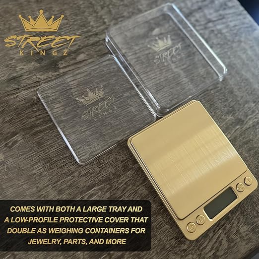 Street Kingz Gold Digital Jewelry Scale - 500g High Precision Food Scale with Multi-Unit Conversion & Piece Counting - Portable Small Digital Scale, Includes 2 Weighing Bowls
