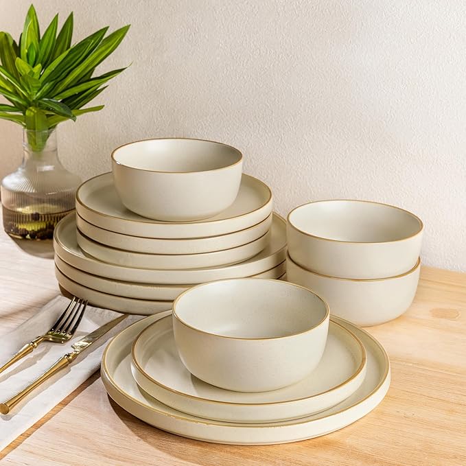 AmorArc Stoneware Dinnerware Sets for 8,Reactive Ceramic Plates and Bowls Set,Highly Chip and Crack Resistant | Dishwasher & Microwave Safe | Round Dishes Set Service for 8 (24pc)