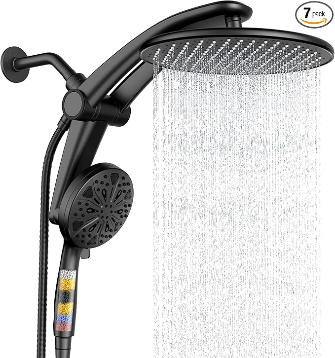 Shower Head with filtered Handheld High Pressure daul Shower Heads with Handheld Spray Combo and 10 Sprays Handheld Shower Head Detachable Shower head Built-in Magnetic Docking and Power Jets