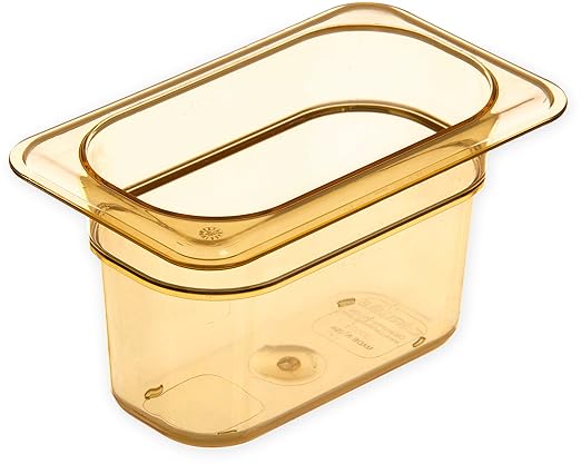 Carlisle FoodService Products StorPlus High-Heat 1/9-Size Food Pan, 4 Deep Food Storage Container with 1 Quart Capacity, High Heat Plastic, 1/9 Size, Amber, (Pack of 6)