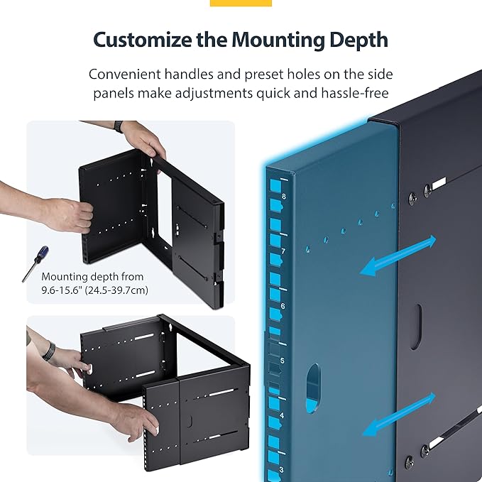 StarTech.com 2-Post 8U Wall Mounted Rack, Adjustable Depth up to 16in, for 19-inch Server/Data/Networking Equipment, Max 88lb