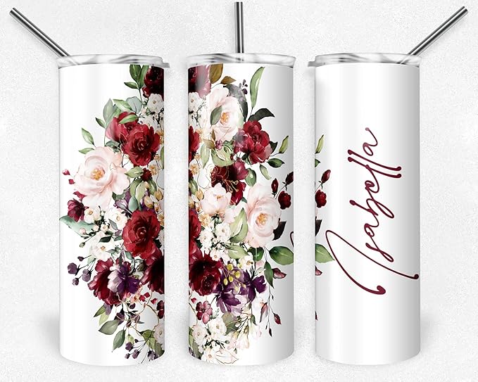 Personalized Red Rose Tumbler with Name - 20oz/30oz Insulated Travel Mug with Lid - Calming Custom Gift for Her, Mom