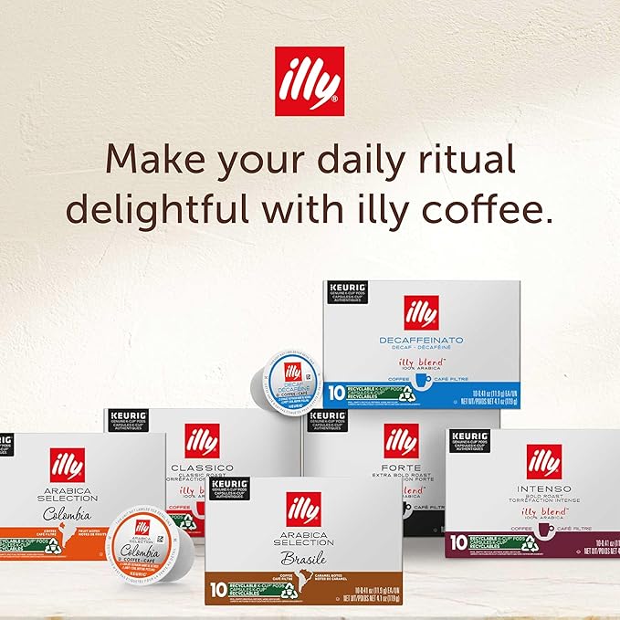 Illy Coffee K Cups - Pods For Keurig Machines – Brasile Bold Roast – Notes of Caramel – Intense & Full-Flavored Flavor - No Preservatives – 10 Count, 6 Pack
