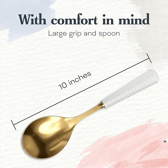 Portmeirion Sophie Conran White Serving Spoon - Stainless Steel Kitchen Utensil with Ceramic Ripple Handle, Elegant Cooking Tool for Pasta, Casseroles, Baking, Meal Prep & Dining Essentials