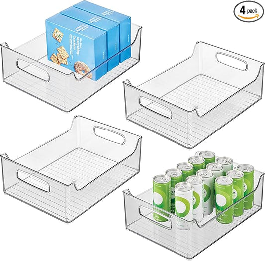 iDesign Plastic Stackable Pantry Bin - Storage Bin with Handles for Cabinets or Fridge - Set of 4 - Clear
