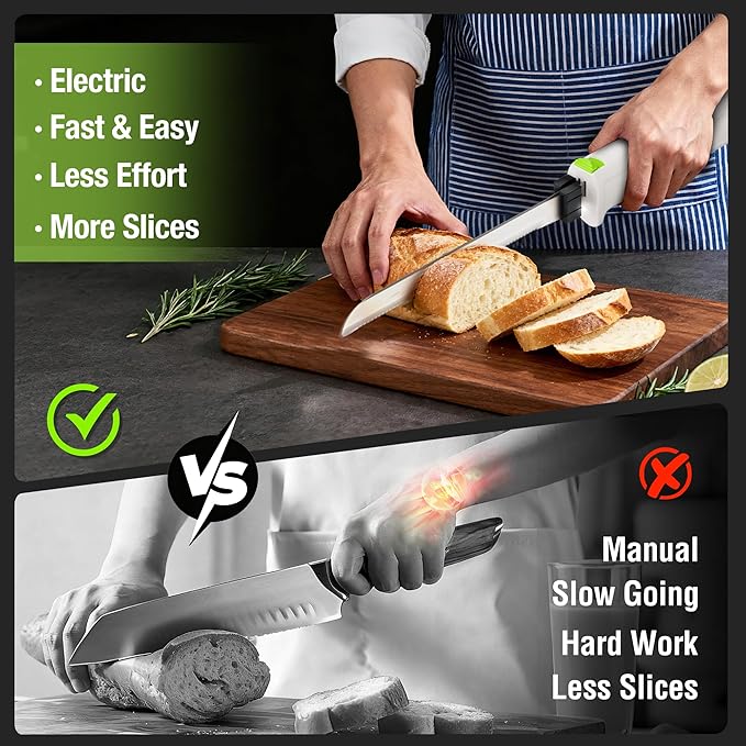 WORKPRO Electric Knife for Meat Slicing, Cordless Electric Carving Knife for Turkey, Fish & Bread, Two Stainless Steel Blades, Ergonomic Handle, Storage Case & Serving Fork Included, White