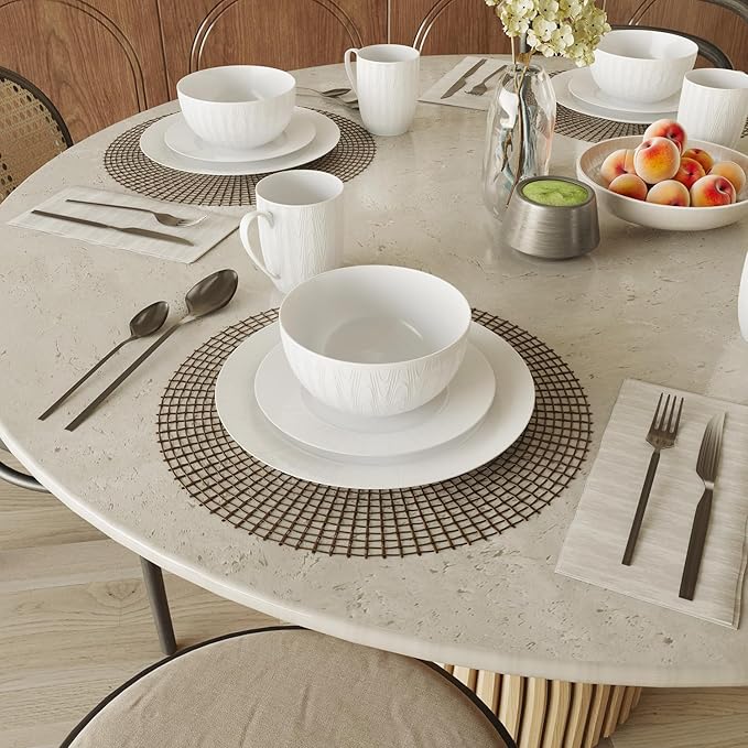 Yoshy Bone China Dinnerware with Lightweight Durable Chip Resistant Design Service for 4 (16 Piece - Service for 4, Streamsong)