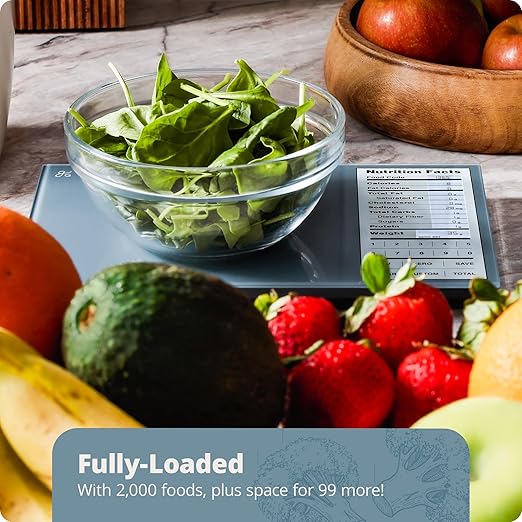 Greater Goods Digital Nutrition Scale – Accurate Macro and Calorie Tracking for Meal Prep, Weight Loss, and Healthy Eating | 2,000 Built-in Foods, Intuitive Nutrition Label Display, 11lb Cap, Blue