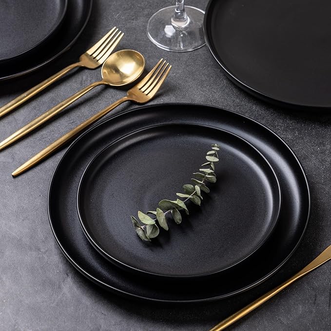 AmorArc Ceramic Dinnerware Sets, Wavy Rim Stoneware Plates and Bowls Sets, Highly Chip and Crack Resistant | Dishwasher & Microwave & Oven Safe Dishes set, Service for 8 (24pc)