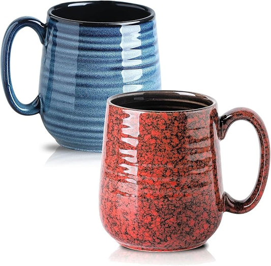 Hasense Large Coffee Mugs Set of 2, Ceramic 20 oz Coffee Cups for Office and Home, Modern Coffee Mug with Big Handle for Latte Coffee Tea Soup as Gifts, Dishwasher & Microwave Safe, Blue and Red
