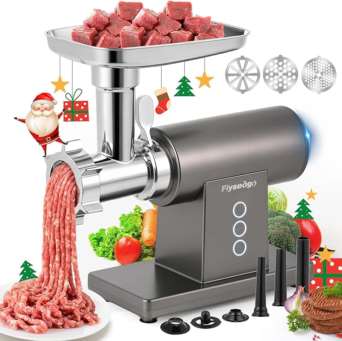 Meat Grinder Electric 3200W Heavy Duty Meat Grinders Chopper Machine Touch Control Multifunctional with Cutting Blade 3 Grinding Plates 3 Sausage Stuffers Kubbe Kit for Household & Commercial