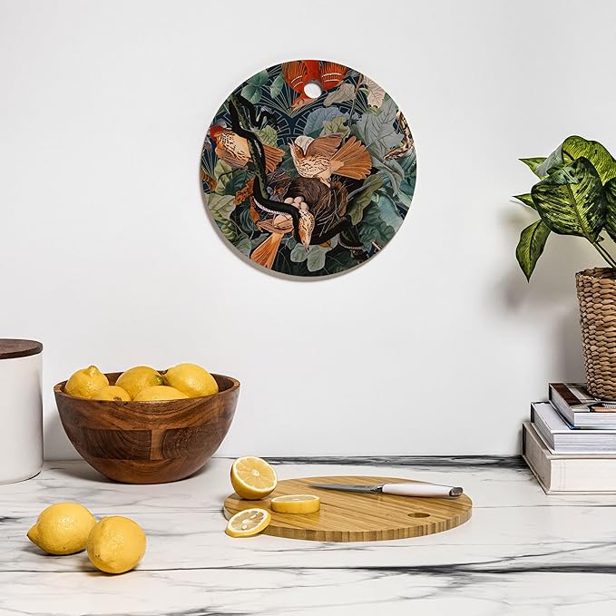 Society6 Bamboo Cutting Board- Kitchen Decor by Burcu Korkmazyurek - Unique Cutting Boards for Kitchen, 11.5" x 11.5" x 0.5", Birds And Snakes