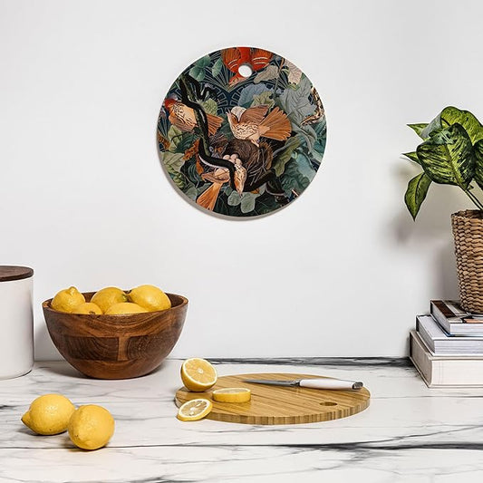 Society6 Bamboo Cutting Board- Kitchen Decor by Burcu Korkmazyurek - Unique Cutting Boards for Kitchen, 11.5" x 11.5" x 0.5", Birds And Snakes