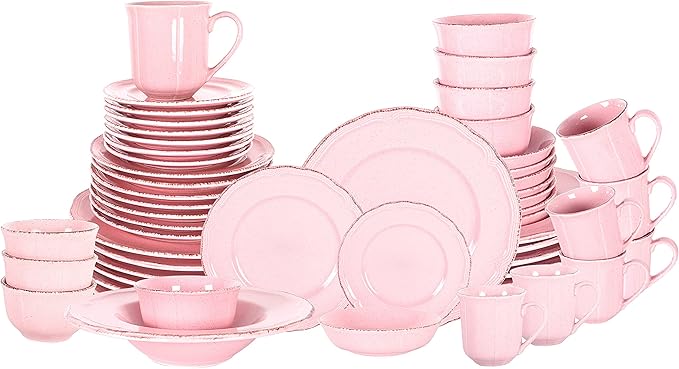 56pc Dinnerware Set, Plate and Bowl Set, Stoneware Dishes Set for 8, Microwave and Dishwahser Safe, Scratch Resistant, French Countryside Speckled Antique Pink