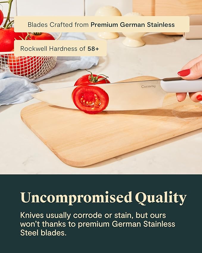 Caraway 5 Piece Knife Set - Premium German Steel Blade Kitchen Knives - Ergonomic Handles - No Microplastics - Mist
