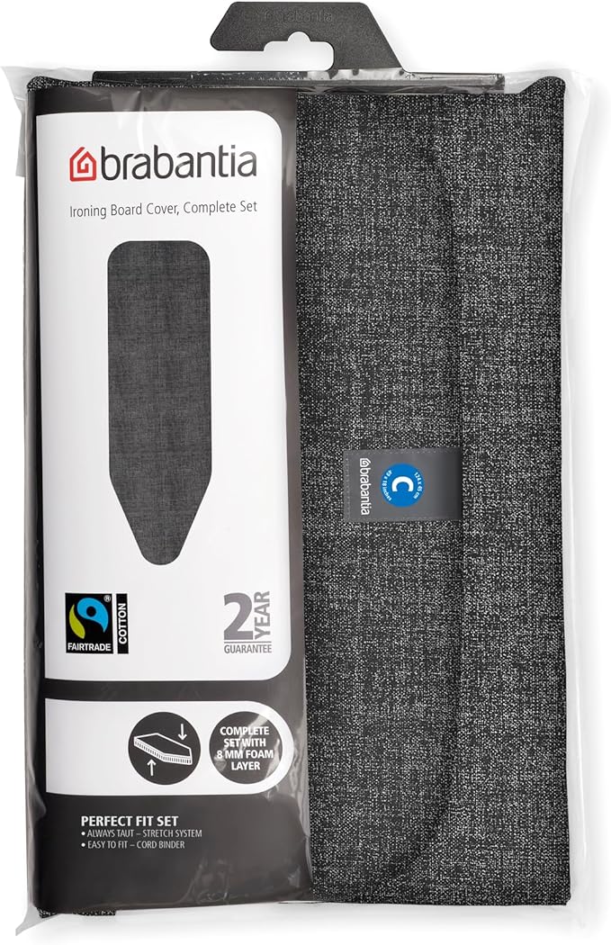 Brabantia Size C (49 x 18 inches) Replacement Ironing Board Cover with Thick Foam & Felt Padding (Denim Black) Easy-Fit, 100% Cotton