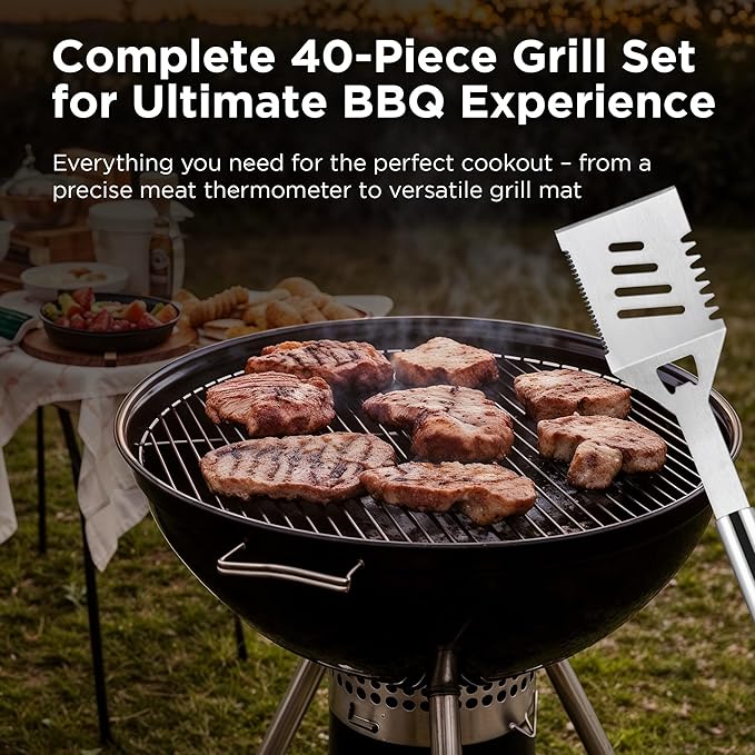 Kaluns BBQ Accessories, Complete Grill Set Dad Gifts for Christamas, 40 Pcs Premium Heavy Duty Stainless Steel Barbecue Grill Accessories for Outdoor Grill Gifts for Men Dad