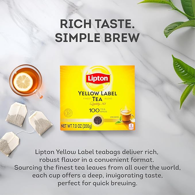 Lipton Yellow Label International Blend | Tea Bags | Premium Tea | Lipton Unsweetened Instant Chai | 200 Grams (Pack of 4)