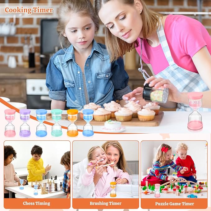 Sand Timer, 6 Colors Hourglass Sand Timers 1/3/5/10/15/30 Minutes Colorful Sandglass Timer Sand Clock Timer for Classroom Games Home Office Decor Cooking with Protective Cover, 6 Pack