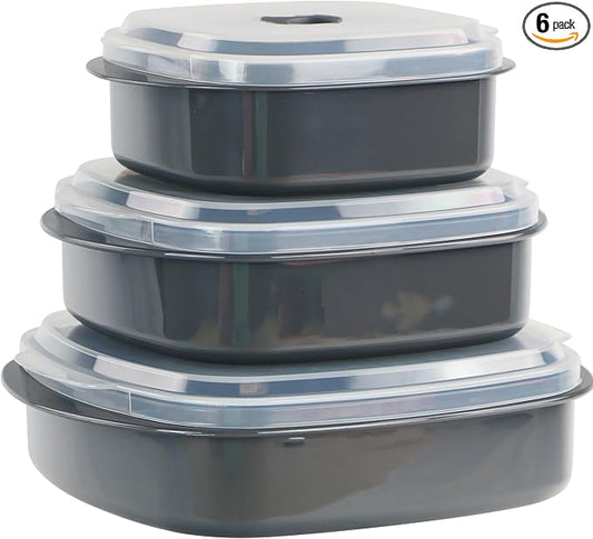 Reston Lloyd Nesting Microwave Containers, Adjustable Steam Vents, Airtight, Meal Prep, Durable BPA-Free Plastic- Freezer & Dishwasher Safe, Cookware & Food Storage, Anyday Cookware, Gray (Pack of 18)