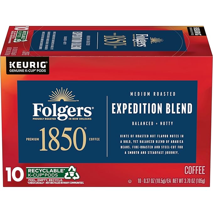 1850 by Folgers Pioneer Blend Medium Roast Coffee,10 Keurig K-Cup Pods