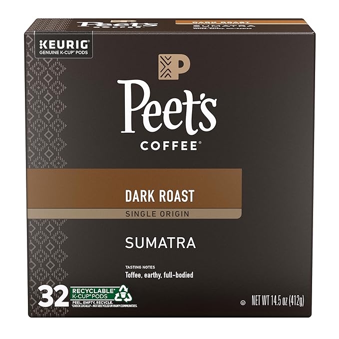 Peet's Coffee, Dark Roast Single Serve Coffee Pods - Single Origin Sumatra 32 Count (1 Box of 32 Pods)