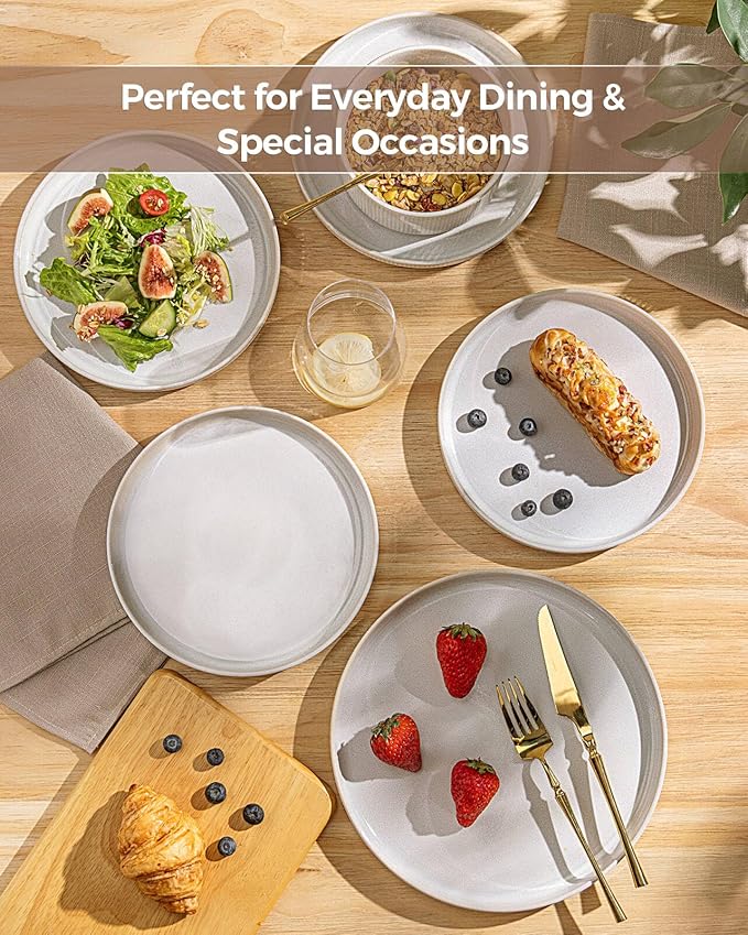 GBHOME Stoneware Dinnerware Sets for 8,Round Reactive Glaze Ceramic Plates and Bowls Set,Highly Scratch Resistant| Dishwasher & Microwave Safe Dishes Set,Service for 8(24Pcs),Sugar White