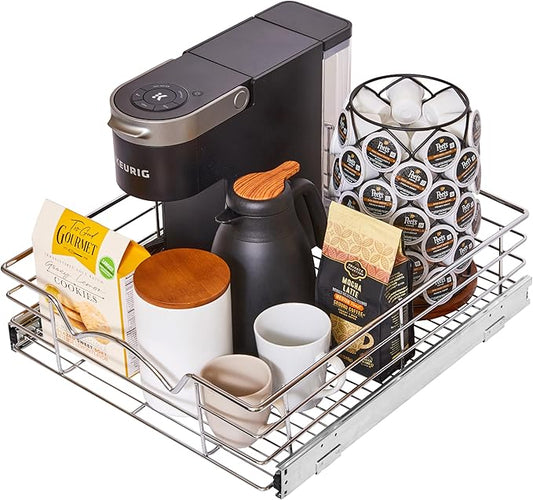 HOLDN’ STORAGE Heavy-Duty Premium Collection Pull Out Cabinet Organizer, Cabinet Drawer Slide Outs, Lifetime Limited Warranty - Basket Size 17" W x 21" D x 5" H, Anti-Rust Chrome Finish