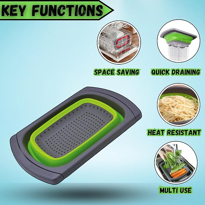Collapsible Colander Set,Premium Food Grade Silicone Folding Strainers with Handles Space Saving Colanders for Draining Pasta,Vegetables & Fruits,Ideal for Kitchen & Travel (1pc)