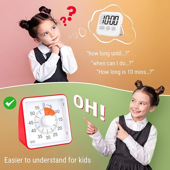 ThermoPro Kitchen Timer for Cooking, Visual Timer for Kids with Alarm & Silent Operation, Digital Timers for Classroom Teacher, 60-Minute Countdown Time Management Tool for Study, Egg, Exercise, Oven