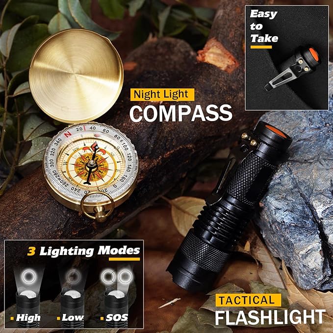 Survival Kit 14 in 1, Survival Gear and Equipment, Gifts for Men Dad Husband Him Christmas, Outdoor Fishing Hunting Camping Anniversary Birthday Gift Ideas for Boyfriend, Unique Mens Stocking Stuffers