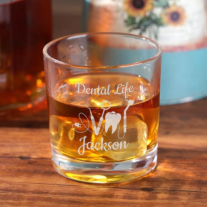 Custom Engraved Whiskey Glass - Personalized Dentist Gifts, Graduation Gift for Dental Student, Birthday Appreciation Gift for Dentist Assistant Hygienist Medical Graduate (Whiskey, Dentist)