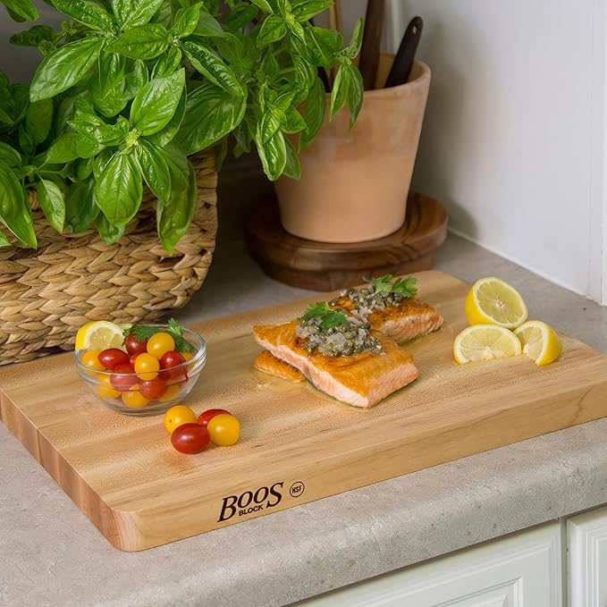 John Boos Chop-N-Slice Series Rectangular Wooden Maple Cutting Board 18”x12” – 1.25” Thick, 8-lb Reversible Butcher Block with Eased Corners & Edge-Grain – Made in the USA