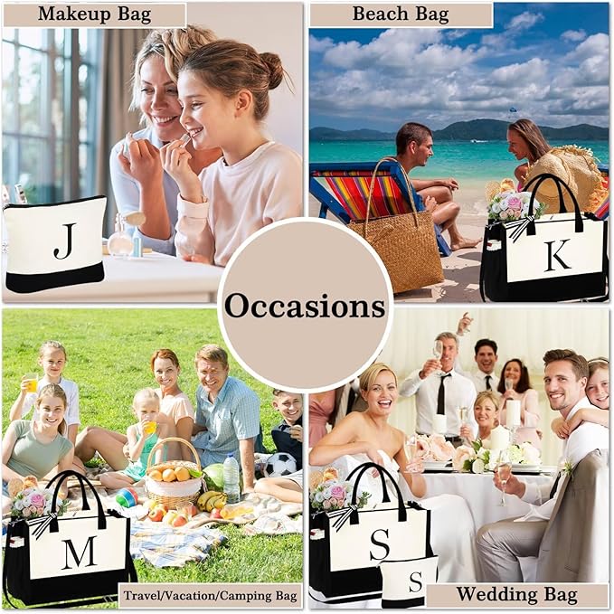 YOOLIFE Christmas Gifts for Women - Initial Tote Bag & Makeup Bag, Womens Christmas Stocking Stuffers Mom Wife Teacher Friend