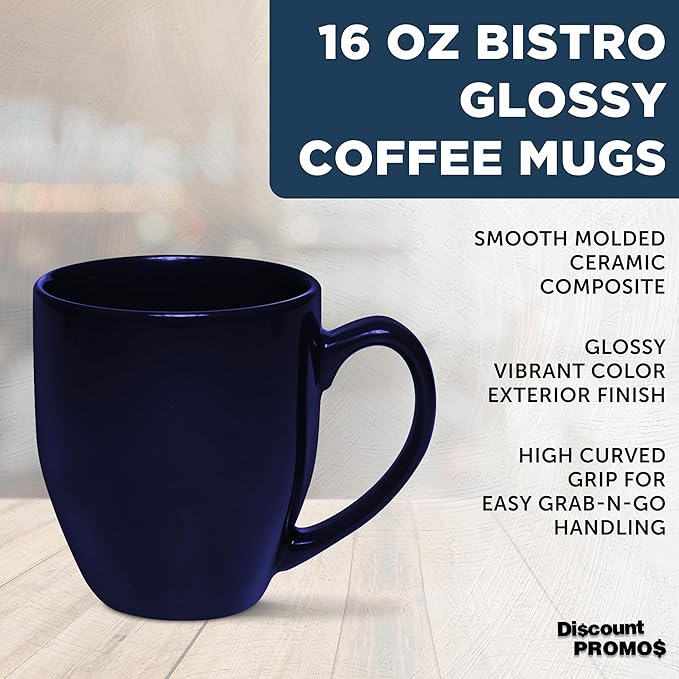 DISCOUNT PROMOS Large Coffee Cups 16 oz. Set of 10, Bulk Pack - Perfect for Tea, Espresso, Cappuccino, Hot Cocoa - Blue