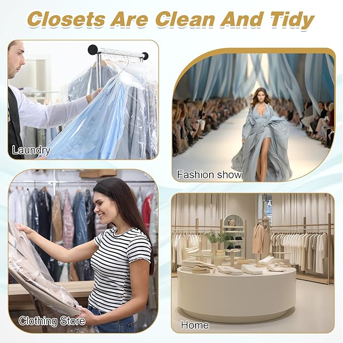 100 Pack Dry Cleaning Bags,60 * 120cm Clear Plastic Garment Bags Drys Cleaning Plastic Bag Dust Proof Clear Clothes Covers Dry Cleaner Bag Hanging Dust Proof for Hanging Clothes at Home/Dry Cleaners