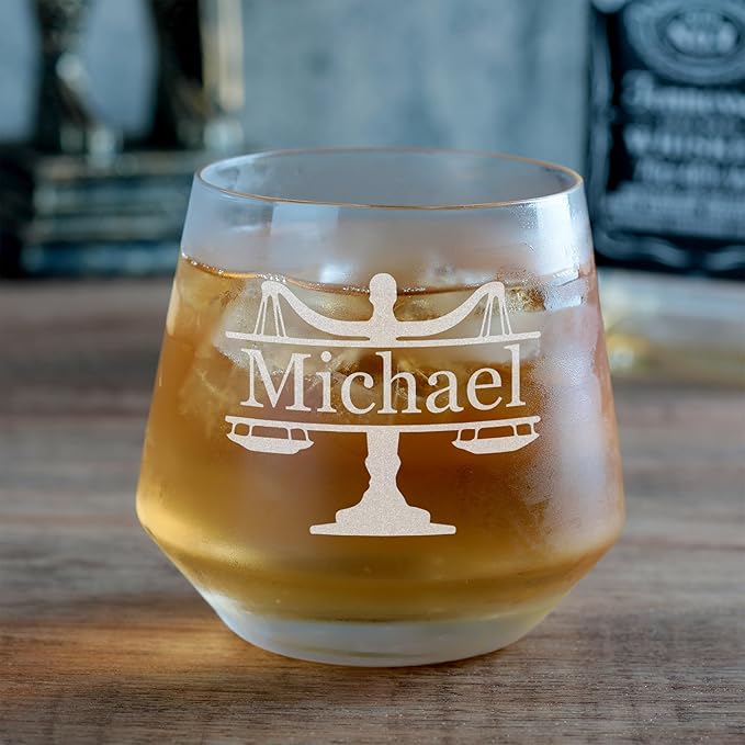 Personalized Lawyer Gifts for Men, Custom Whiskey Glass, Pass the Bar Exam Gifts for Female Lawyers, Office Present for Attorney, JD, Future Lawyer, Law School Graduation Gift for Men