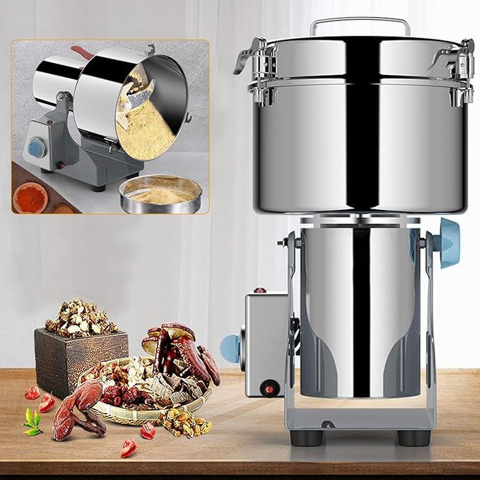 110V Electric Grain Mill, Electric Grain Grinder Stainless Steel Mill 1400R/m Small Electric Grain Grinding Machine Pulverizer Grinder Machine for Kitchen Dry Grains Wheat Spices(Silver/Style A)