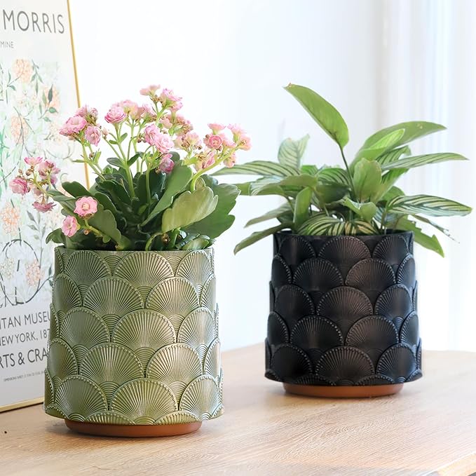 GUGUGO Pearl Black Scale Planter, Cute Unique Plant Pot with Drainage, Eclectic Colorful Small Flower Planters Pots for Indoor & Outdoor Plants, Rainbow Funny Succulent Gardening Pot Gifts