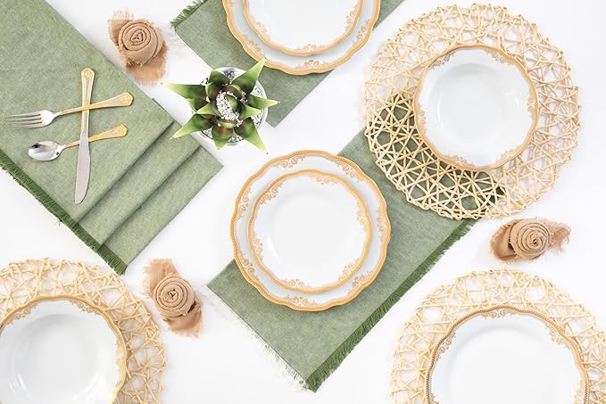 Luxurious Dinnerware Set 12 Piece - Vintage Gold Floral Dish Set - Service for 4 - Gorgeous Kitchen Plates Dishes - Dining Set for Everyday or Formal Occasions (Floral Gold)