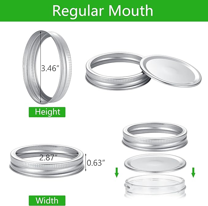 72Pcs Canning Lids with Rings Wide Mouth, for Ball, Kerr Jars - Split-Type Metal Mason Jar Lids for Canning - 100% Fit & Airtight for Regular Mouth Jars (36Lids+36Rings for Wide Mouth)