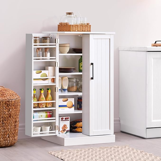 Yaheetech Storage Cabinet, Pantry Cabinet Cupboard with Door and Adjustable Shelves, Freestanding Utility Storage Cabinet for Dinning Room/Living Room, White