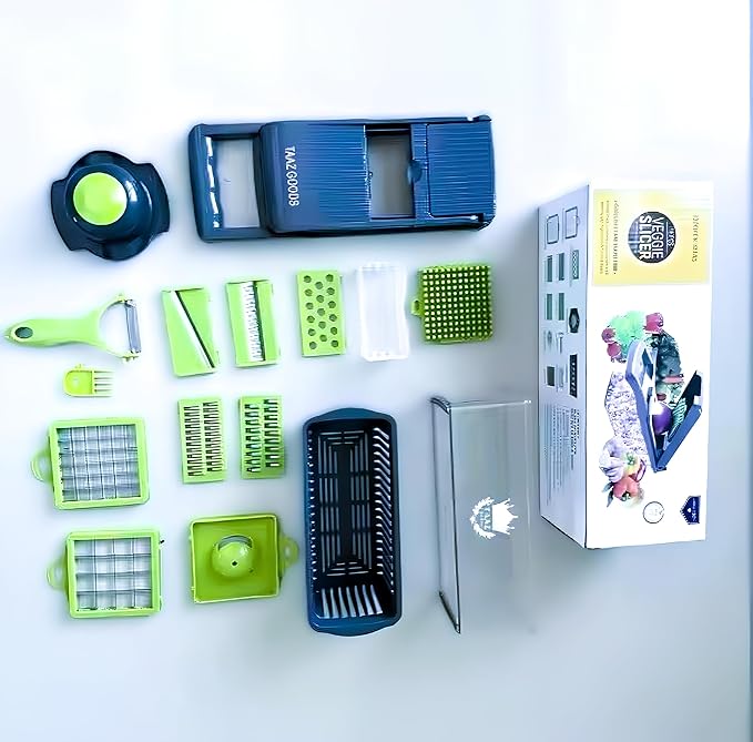 16-in-1 Mandoline Veggie Chopper dicer Cutter Slicer Julienne Slicer Salad Maker Multifuctional Vegetable chopper Cheese Grater Food Prep Tool Kitchen Gadget 8 interchangeble blades