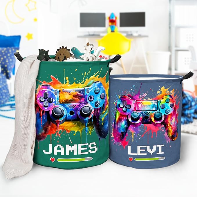 callie Personalized Game Hamper Laundry Basket Toy Storage for Boys, Waterproof Collapsible Dirty Clothes Bin for Kids Bedroom, Gifts for Gamer (13.8" x 16.5", 15.7" x 19.6")