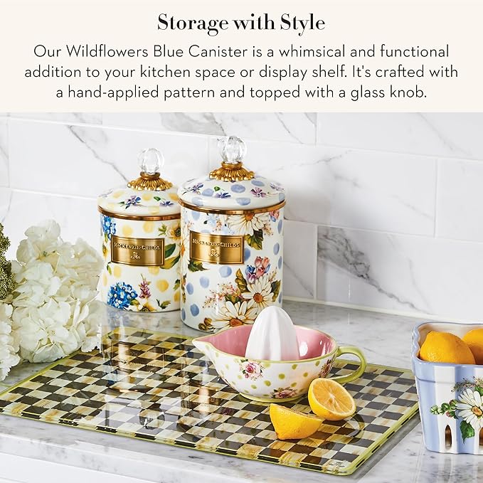 MACKENZIE-CHILDS Wildflowers Enamel Canister, Floral Kitchen Storage Container with Lid, Medium