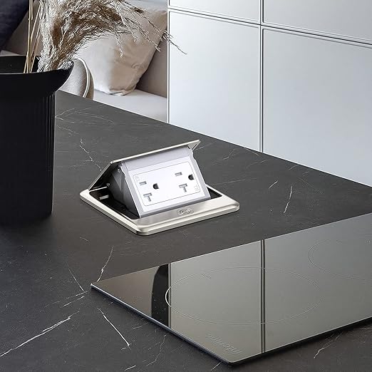 KYHSHJ Pop Up Floor Electrical Outlet Box Kit，20 Amp Stainless Steel TR Tamper-Resistant Duplex Receptacle Outlet， Corrosive Resistant Hardware，ETL Listed, Stainless Steel Color