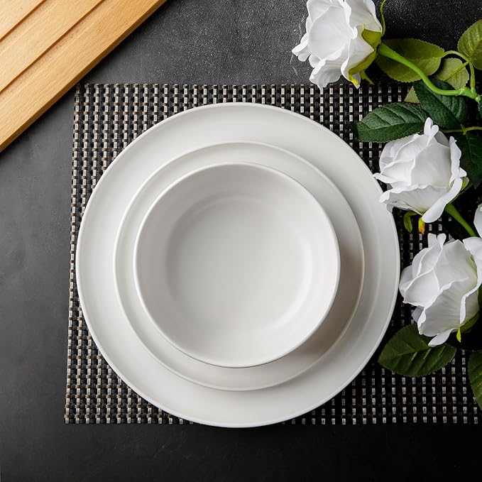 AmorArc Ceramic Dinnerware Sets, Wavy Rim Stoneware Plates and Bowls Sets, Highly Chip and Crack Resistant | Dishwasher & Microwave & Oven Safe Dishes set, Service for 4 (12pc)