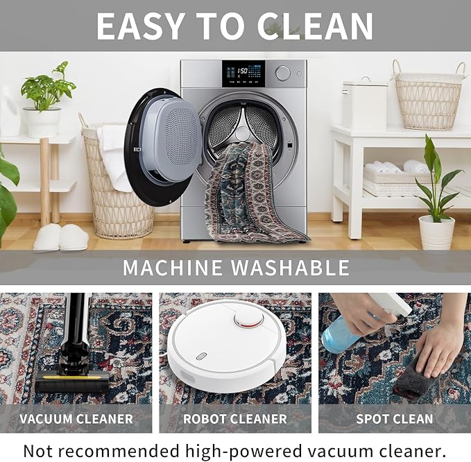Easy-Going Area Rug 5x7 Medallion Distressed Washable Rugs for Living Room Non-Slip Bedroom Rug Low Pile Lightweight Vintage Retro Throw Rug for Dining Room Kitchen Home Office Carpet, Teal Brick
