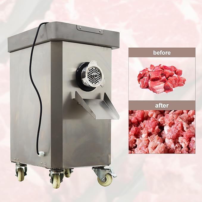 TECHTONGDA Commercial Meat Grinder 2.2kW Stainless Steel Mincer with 8mm Holes/82mm Diameter Plate for Beef Pork Lamb 727lbs/h Output