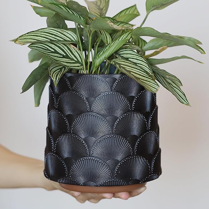 GUGUGO Pearl Black Scale Planter, Cute Unique Plant Pot with Drainage, Eclectic Colorful Small Flower Planters Pots for Indoor & Outdoor Plants, Rainbow Funny Succulent Gardening Pot Gifts